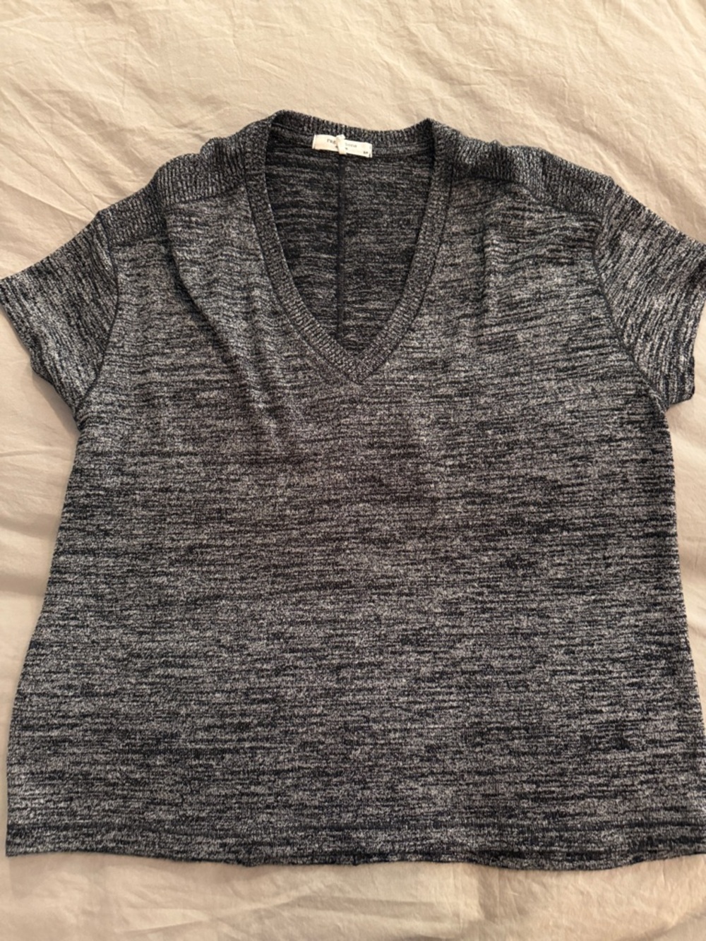 rag & bone Marled V-Neck Short Sleeve Tee - Charcoal/Heather